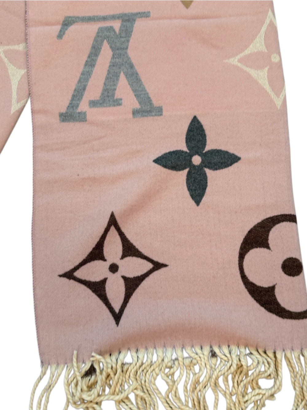Pink Monogram Logo Fringe Scarf Shawl - Picture 2 of 8